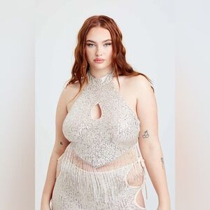 Easy Tiger Showgirl Sequin Halter Top size M